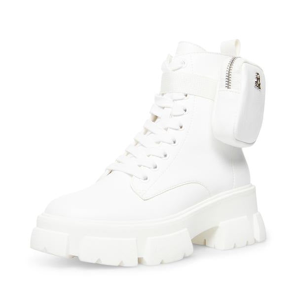 Steve Madden Thora-P White Fashion Pouch Extra Chunky Platform Ankle Combat Boots