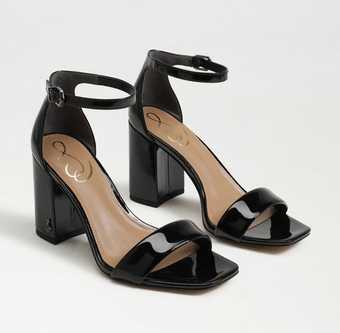 Sam Edelman Daniella Black Leather Ankle Strap Block Heeled Open Toe Sandals