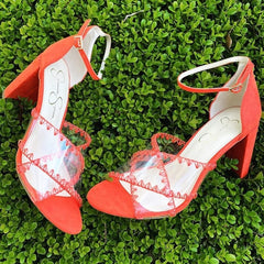 Jessica Simpson Nikaye Clear Orange Ankle-Strap Block Heeled Dress Sandals