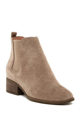 Lucky Brand Livinia Brindle Taupe Suede Block Heel Pull On Chelsea Ankle Booties