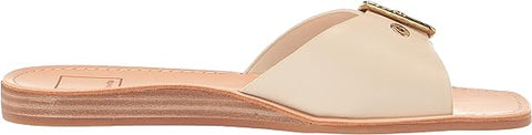 Dolce Vita Cabana Ivory Leather Slip On Squared Open Toe Flats Slides Sandals