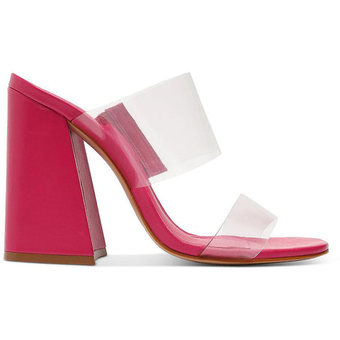 Schutz Victorie Vibrant Pink Clear Strap Slip On Open Toe High Block Heel Sandals
