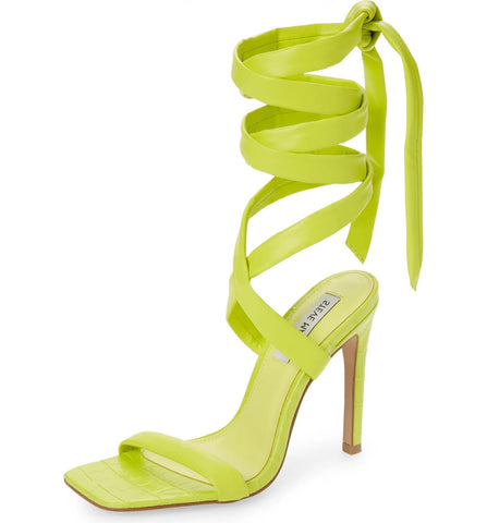 Steve Madden Utilize Yellow Ankle Wrap Around Lace Up Stiletto Dress Sandals