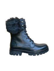 Eric Michael Gail Lace Up Boot Black Leather Fur Lined Winter Combat Boots