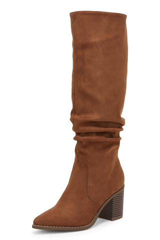 Huiyuzhi D2Y031 Brown Pointed Toe Mid Heel Side Zip Knee High Boots Tall Booties 7