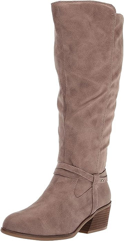 Dr. Scholl's Liberate Taupe Fabric Almond Toe Stacked Heel Knee High Boots
