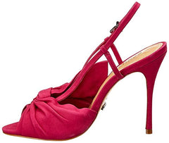 Schutz Allina Bright Rose Gathered Bow Peep Toe Ankle Stiletto Heel Sandals