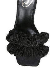 Sam Edelman Kady Black Silk Ruffle Square Toe Slip On Kitten Heel Dress Mules