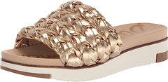 Sam Edelman Ainslie Gold Leaf Open Round Toe Braided Straps Flat Slide Sandals