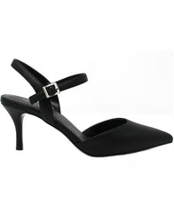Charles David Ailey Black Ankle-Buckle Stiletto Heeled Pointy Toe Synthetic Pump