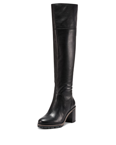 Vince Camuto Dasemma Black Leather Over The Knee Chunky Heel Leather Boots