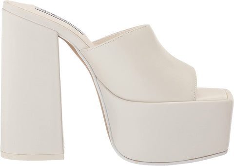Steve Madden Trixie White Leather Block Leather Squared Open Toe Heeled Sandals