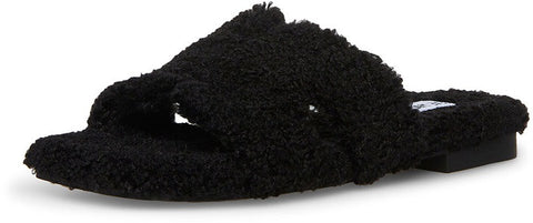 Steve Madden Seek Black Slip On Squared Open Toe Comfy Low Heel Flat Slippers