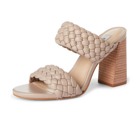 Steve Madden Tielo Woven Texture Straps Chic Slide Stacked Heeled Sandal Taupe