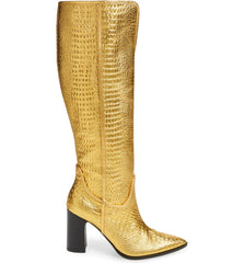 Cecelia New York Reckon Croc Embossed Knee High Cowboy Boot Dark Gold Western