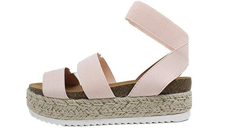 Soda Spring Blush S Elastic Casual Espadrilles Trim Platform Heeled Sandals