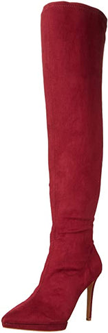 Jessica Simpson Vallrie High Heel Over The Knee Pointed Toe Boots Red Suede