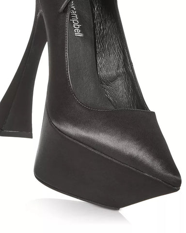 Jeffrey Campbell Siouxsie Black Satin Ankle Strap Pointed Toe Spool Heel Pumps