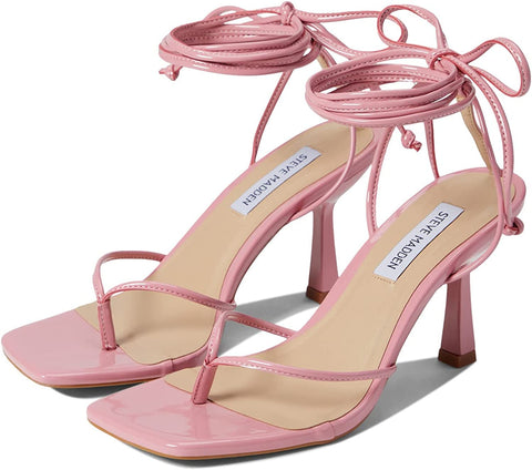 Steve Madden Khari Pink Tie Up Stiletto Heel Square Open Toe Dress Heeled Sandal