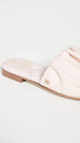 Sam Edelman Briar Pale Pink Leather Slide Open Toe Mule Comfort Flat Sandals