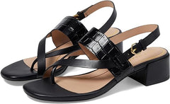 Cole Haan Anica Lux Black Leather Slingback Squared Open Toe Block Heeled Sandal