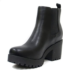 Soda Jaber Black Chunky Lug Sole Elastic Gore Pull On Wide Chelsea Ankle Boots