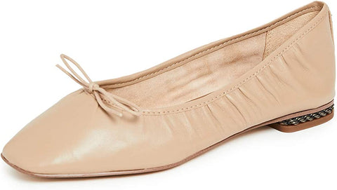 Sam Edelman Meg Beige Slip On Squared Toe Bow Detail Leather Ballet Flats