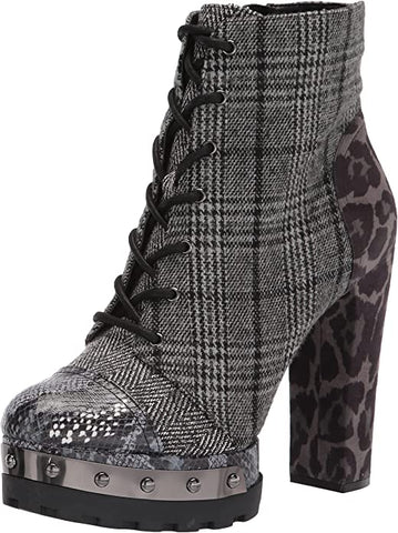 Jessica Simpson Irella High Heel Lug Sole Lace-up Platform Boots Black & White