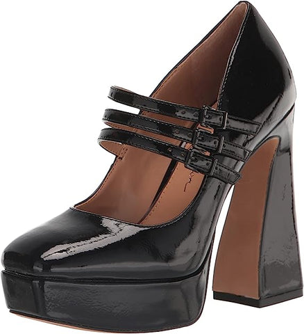 Jessica Simpson Darena Black Patent Buckle Strap Block High Heel Platform Sandal