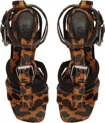 Schutz Chantelle Casual Platform Natural Leopard Printed Heel Platform Sandals