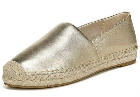 Sam Edelman Kenley Gold Leather Rounded Toe Slip On Espadrilles Classic Flats