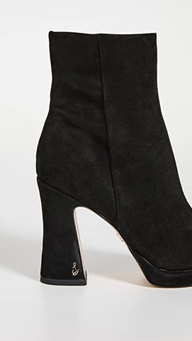 Sam Edelman Jaye Black Suede Block Heel Rounded Toe Leather Ankle Boots