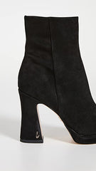 Sam Edelman Jaye Black Suede Block Heel Rounded Toe Leather Ankle Boots