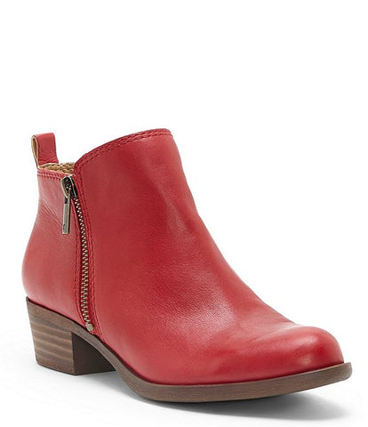Lucky Brand Women's Basel Garnet Red Leather Low Cut Ankle Booties