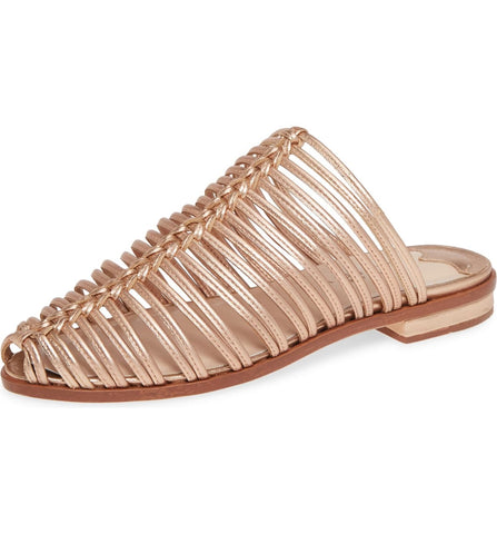 Cecelia New York Gloria Slide Sandal Golden Metallic Slip On Flats Caged Mules