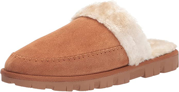Lucky Brand Domain Cognac Suede Fur Lined Slip On Round Toe Suede Casual Slipper
