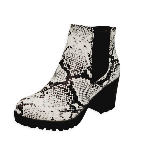 Refresh Club-01 Snake Elastic Panel Slip On Chunky Heel Fashion Ankle Booties