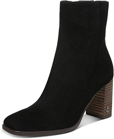 Sam Edelman Osten Black Stacked Block Heel Almond Toe Fashion Ankle Booties