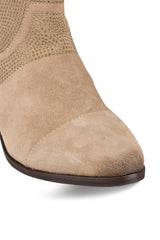 Klub Nico Women Zola Boots-Oatmeal Suede Nude Stacked Heel Chelsea Ankle Bootie