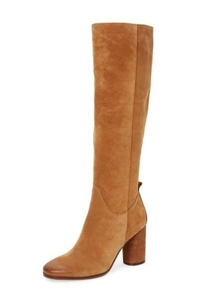 Sam Edelman Camellia Golden Caramel Block Heeled Almond Toe Knee High Boots