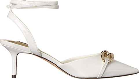 Nine West Arnice White Patent Stiletto Heel Pointed Toe Ankle Strap Fashion Pump