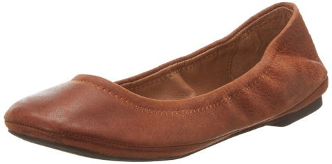 Lucky Brand Emmie Leather Rounded Toe Ballet Flats Shoes BOURBON Tan Leather