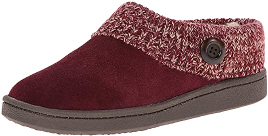 Clarks Womens Slipper Suede Leather Knitted Collar Clog Slippers - Plush Faux Fur Lining