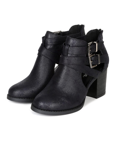 Soda Scribe-S Black Vegan Leatherette Rounded Closed Toe Chunky Heel Ankle Boots