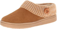 Clarks Womens Slipper Suede Leather Knitted Collar Clog Slippers - Plush Faux Fur Lining