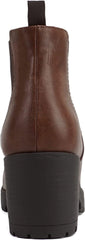 Soda Jaber Brown Pu Chunky Lug Sole Elastic Gore Pull On Wide Chelsea Ankle Boot