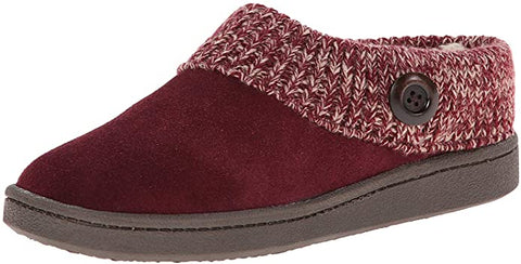 Clarks Burgundy Fur Knitted Collar Winter Rounded Toe Clog Slippers