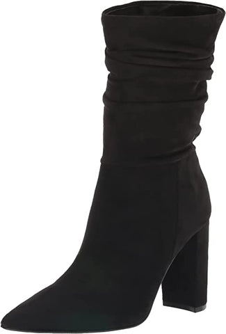 Nine West Denner2 Black2 Suede Pointed Toe Pull On Block Heel Mid-Calf Boots