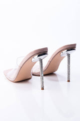 Liliana Vita Stiletto Open Toe Clear Mule Transparent Rhinestone Heel Sandals