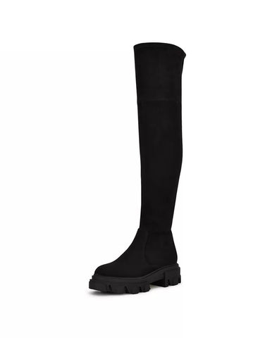 Nine West Cellie2 Black Suede Fashion Zip Closure Leather Over the Knee Boots